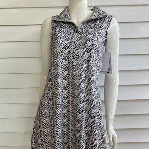 Lulu-B Ladies Black Multi  Chevron Print Sleeveless Zip Collar Swing Dress